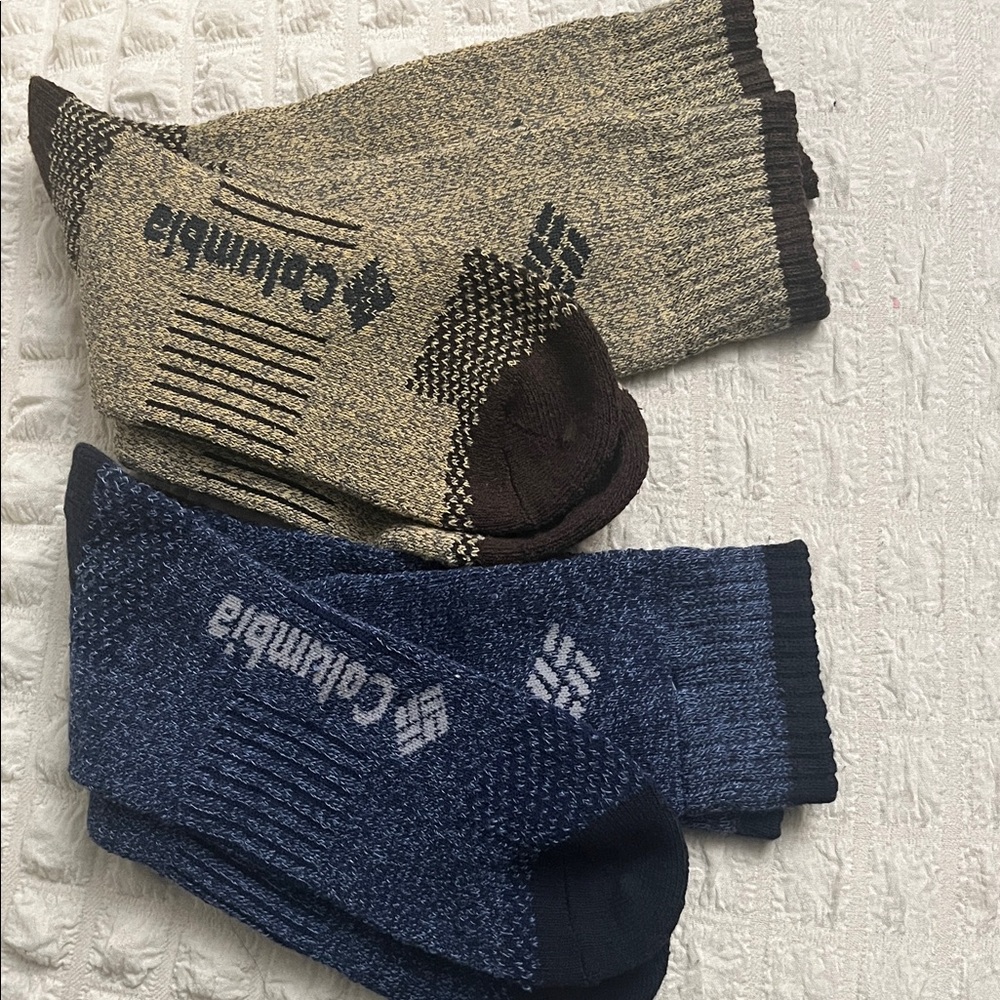 Columbia Men’s Crew Socks in Navy Blue and Brown Heather
